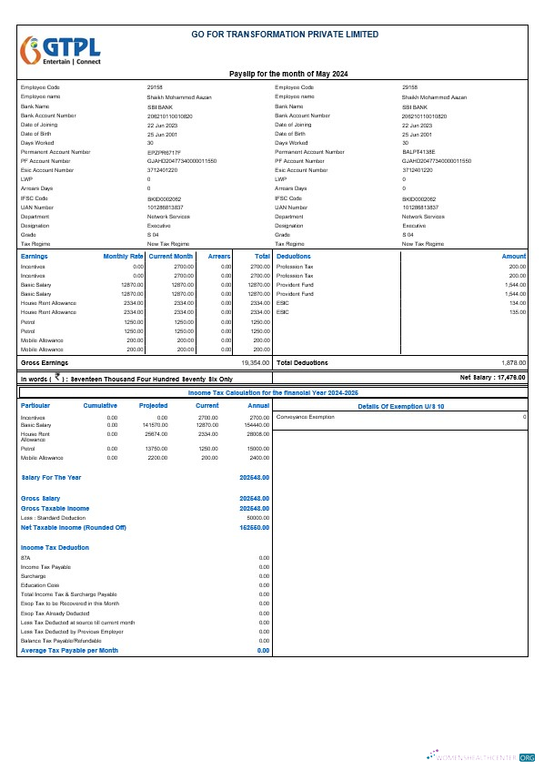 Download Go For Transformation payslip template in Word and PDF formats Photoshop template
